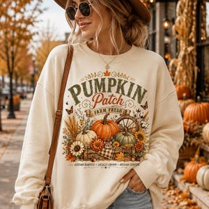 Pumpkin Patch PNG, Retro Fall Sublimation Design, Distressed Fall PNG, Farm Fresh Pumpkin PNG, Vintage Autumn Shirt Design, Popular now png image 2