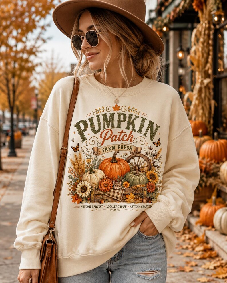 Pumpkin Patch PNG, Retro Fall Sublimation Design, Distressed Fall PNG, Farm Fresh Pumpkin PNG, Vintage Autumn Shirt Design, Popular now png image 2