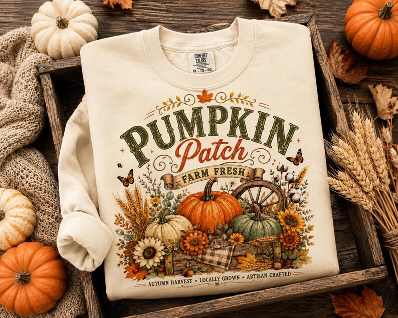 Pumpkin Patch PNG, Retro Fall Sublimation Design, Distressed Fall PNG, Farm Fresh Pumpkin PNG, Vintage Autumn Shirt Design, Popular now png image 3