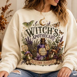 Witch's Apothecary Autumn Harvest PNG, Vintage Botanical Watercolor Design, Witch Shirt PNG, Halloween Watercolor PNG, Witch's Herb Garden