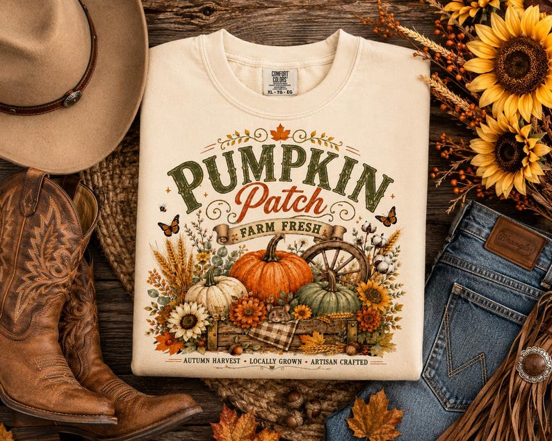 Pumpkin Patch PNG, Retro Fall Sublimation Design, Distressed Fall PNG, Farm Fresh Pumpkin PNG, Vintage Autumn Shirt Design, Popular now png image 7