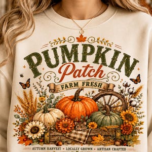 Pumpkin Patch PNG, Retro Fall Sublimation Design, Distressed Fall PNG, Farm Fresh Pumpkin PNG, Vintage Autumn Shirt Design, Popular now png image 8