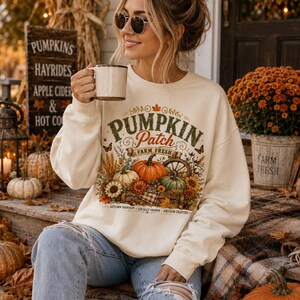 Pumpkin Patch PNG, Retro Fall Sublimation Design, Distressed Fall PNG, Farm Fresh Pumpkin PNG, Vintage Autumn Shirt Design, Popular now png image 6