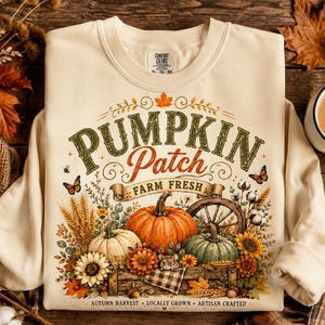 Pumpkin Patch PNG, Retro Fall Sublimation Design, Distressed Fall PNG, Farm Fresh Pumpkin PNG, Vintage Autumn Shirt Design, Popular now png image 1