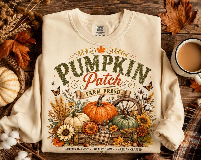 Pumpkin Patch PNG, Retro Fall Sublimation Design, Distressed Fall PNG, Farm Fresh Pumpkin PNG, Vintage Autumn Shirt Design, Popular now png image 1
