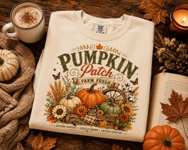 Pumpkin Patch PNG, Retro Fall Sublimation Design, Distressed Fall PNG, Farm Fresh Pumpkin PNG, Vintage Autumn Shirt Design, Popular now png image 5