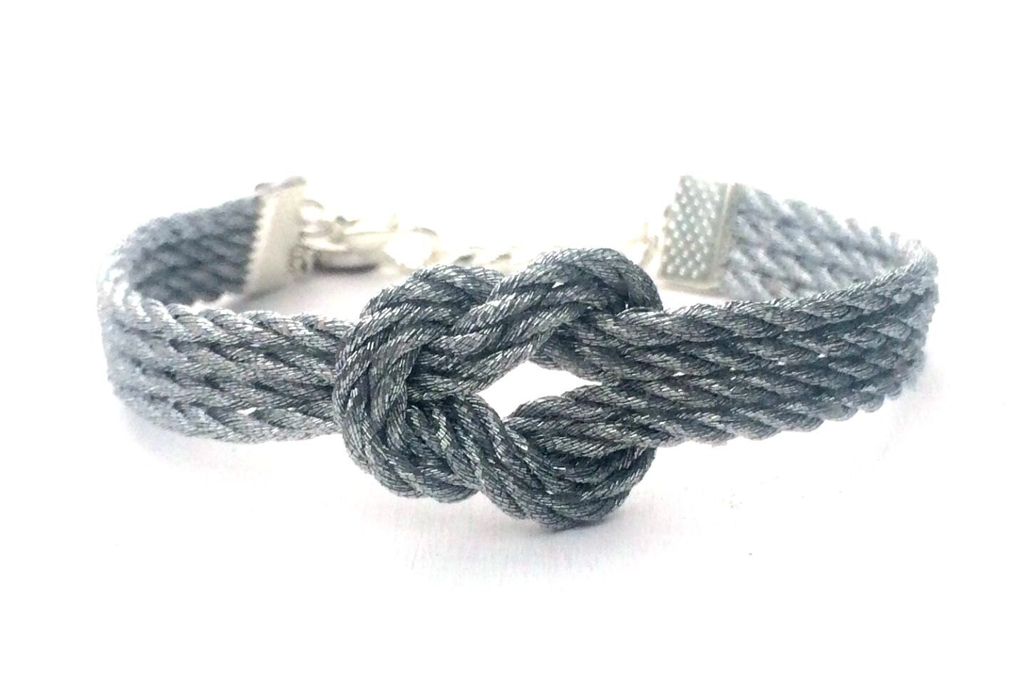 Adjustable Nautical Rope Knot Bracelet Metallic Silver Tie The Etsy