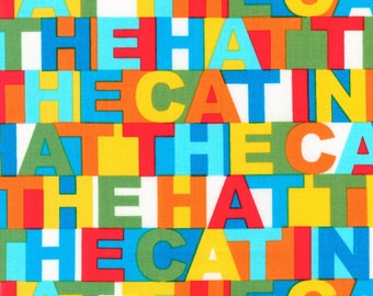 Cat In The Hat, Block Letters, from the Celebrate Seuss Collection, by Robert Kaufman, Cotton Fabric, 44" wide - By the Half yard