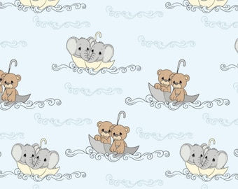 Elephants & Teddy Bears, Precious Moments: Ocean Floating - 23" x 44" Bolt End