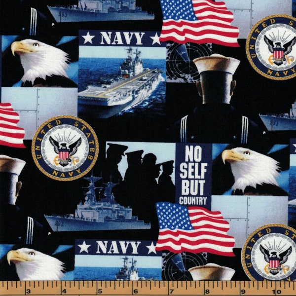 No Self But Country, US Navy, USN Quilting Cotton, from Sykel Enterprises, 24" Long x 44" Wide - Bolt End