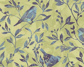 Blue Birds, Birdy Vine, Jasmine, 100% Quilting Cotton, by Susan Winget, for Springs Creative, 44" Wide - by the half yard
