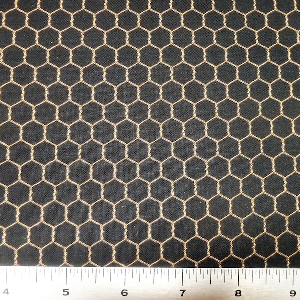 Chicken Wire, Black & Gold Quilt Fabric, Cotton Fabric, Landscape Medley, from Elizabeth's Studios, 34" Long x 44" Wide - Bolt End
