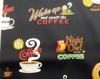 Coffee Shop Fabric, Cafe Italiano Espresso, from Robert Kaufman, 44" Wide, by the half yard