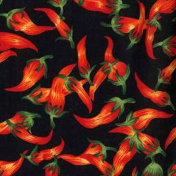 Red Chile Peppers, from David Textiles, 44" Wide - by the Half Yard