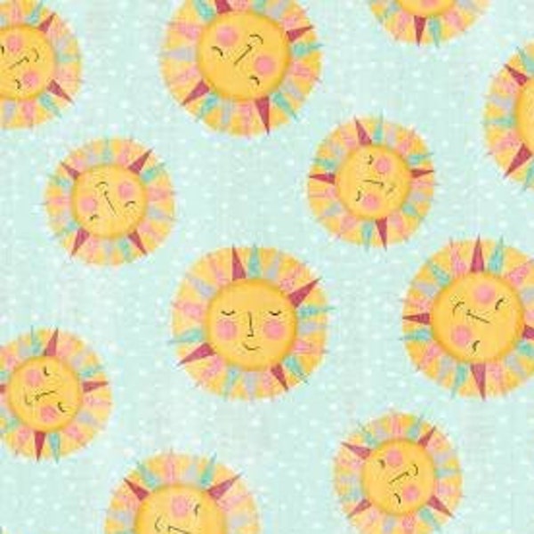 Happy Suns - Aqua, from the Keep Shining Bright Collection, by Anne Rowan, for Wilmington Prints, 44" Wide, by the half yard