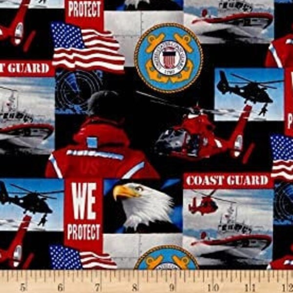 US Coast Guard,  USCG All Over, Quilting Cotton, from Sykel Enterprises, 44" Wide - by the Half Yard