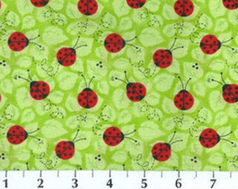 Ladybugs on Leaf Green,  Charms, by Patty Reed Designs, for Fabric Traditions, 44" Wide - by the Half Yard, Honey Bee Fabric