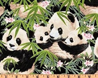 Panda Bears & Blossoms, by Howard Robinson, for Elizabeth's Studios, 44" Wide, by the Half Yard