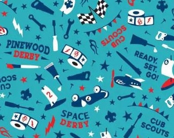 Cub Scouts Derby, Teal Quilting Cotton, from Riley Blake, CPSIA Compliant, 44" Wide - By the Half Yard