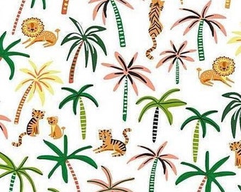 Lion Around, Palm Trees with Lions & Tigers, by Dear Stella, for Timeless Treasures, 44" Wide - by the Half Yard