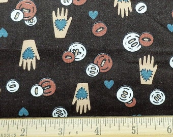 Primitive Buttons & Gloves on Chocolate Brown Quilting Cotton, 16" x 44" Wide