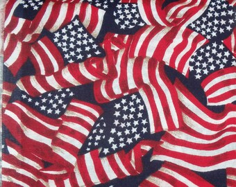 Star Spangled Red White & Blue American Flags, 44-45" Wide Cotton Fabric, Made in U.S.A. - By the Half Yard