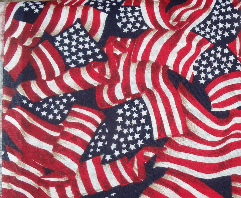 Star Spangled Red White & Blue American Flags, 44-45 Wide Cotton Fabric, Made in U.S.A. By the Half Yard image 1