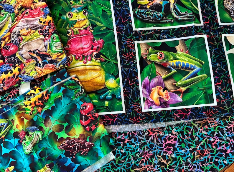 Jewels of the Jungle Quilting Bundle, Panel + 3 Coordinates image 1