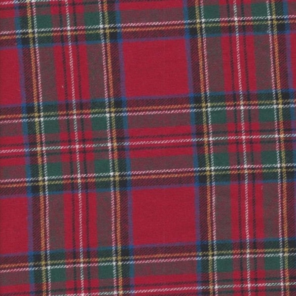 Royal Stewart Tartan Flannel - Remnants, Christmas Red Plaid Yarn-Dyed Cotton Fabric