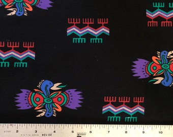 Southwestern Native Print, Firebird on Black, Woven Cotton Fabric, 52" Wide