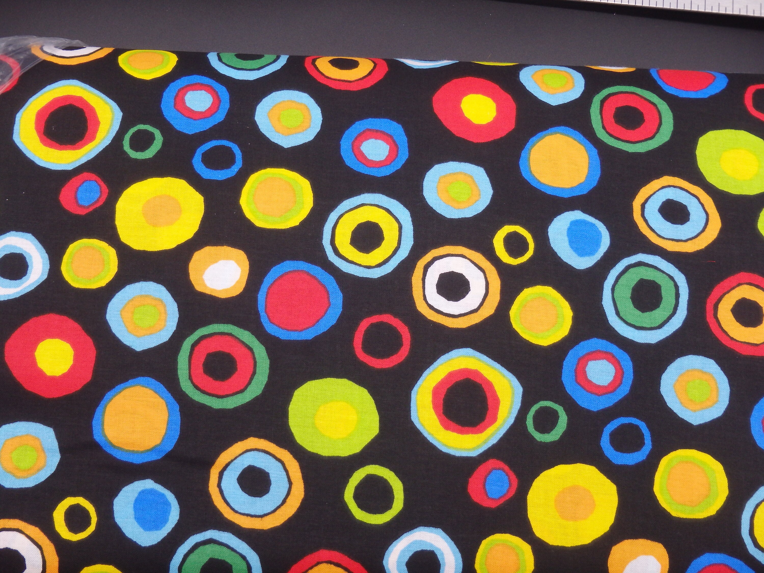 Large Rainbow Dots Circle Fabric Circles Fabric Black