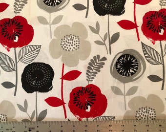 Floral Fun, a Waverly Inspirations Screenprint, Gray & Red Poppies, Quilting Cotton, 15" x 44" wide, Bolt End