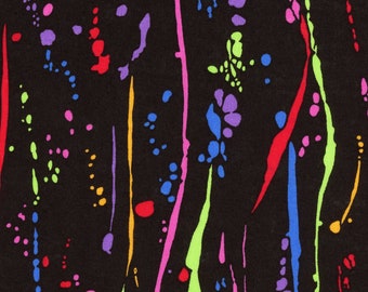 Paint Splotches, Rainbow Bright, Stripes & Dots on Black, Quilting Cotton, 44" Wide - By the Half Yard