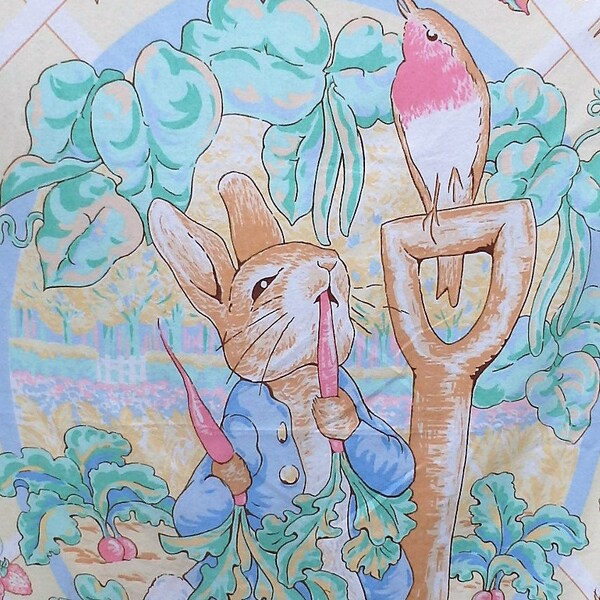 Peter Rabbit by Beatrix Potter, Vintage Flannel Panel, 36" x 46" Wide