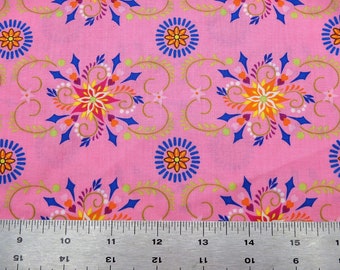 Cheerful Pink Medallions, from the Mystic Forest Collection, by Fabri-Quilt, 44" wide, by the half yard
