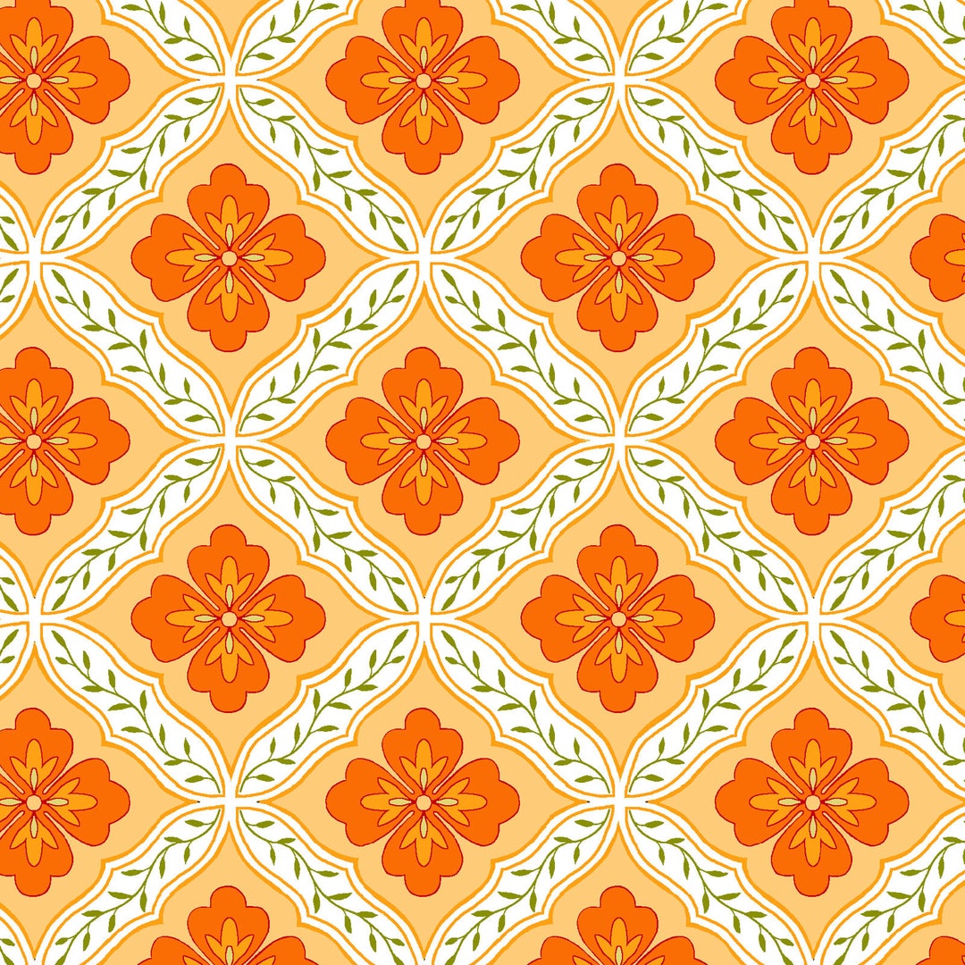Floral Lattice Geo Flower Orange Sherbet From the Catalina - Etsy