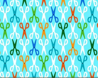 Scissors on Blue, from the Saved by the Bell Collection, by Studio E Fabrics, 44" Wide - by the half yard