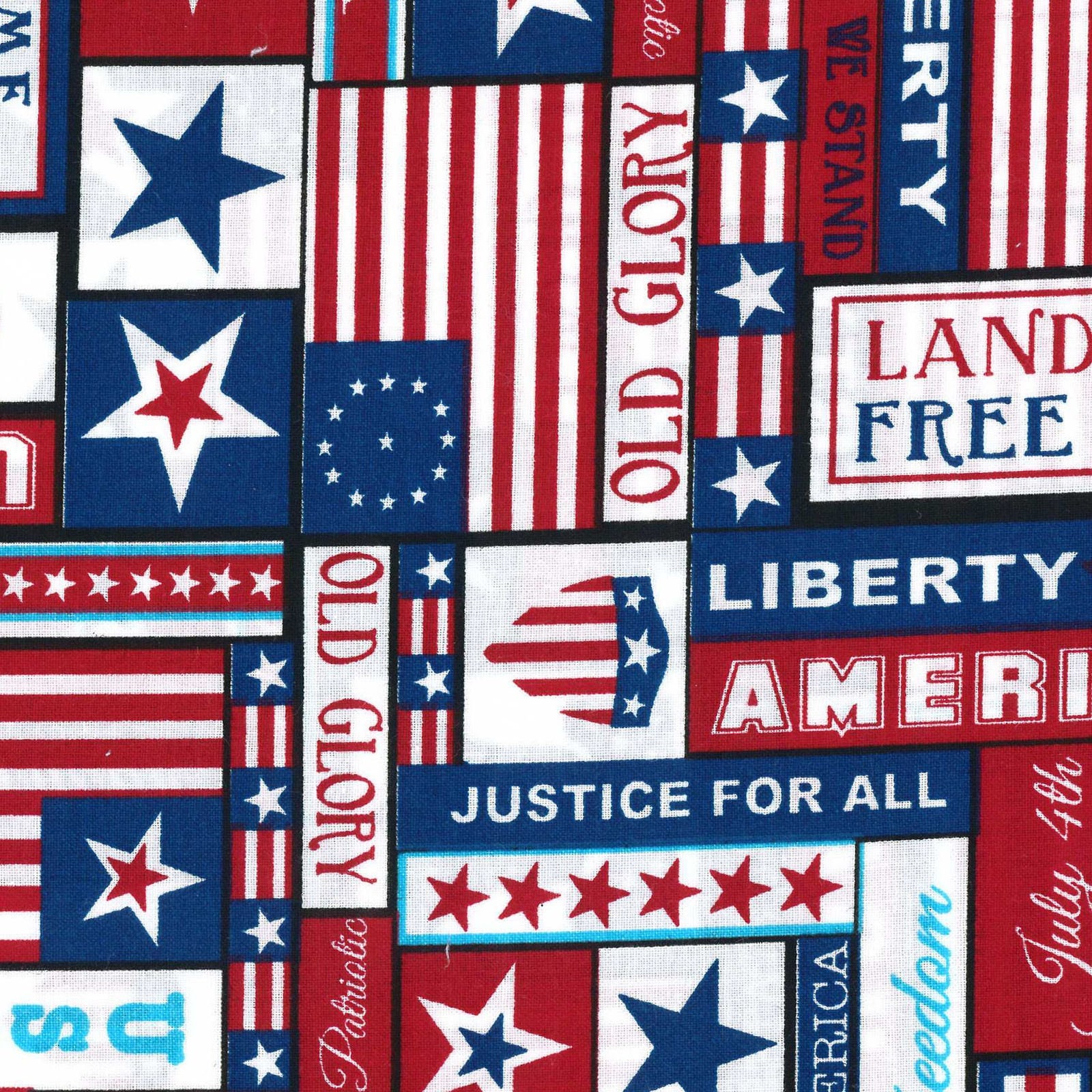 Old Glory, Patriotic Patchwork, Red White & Blue, Cotton Fabric