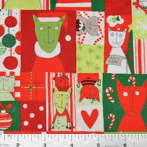 Christmas Cats Cotton Fabric: Alexander Henry, 44" Wide (by the Half Yard)