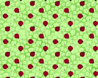 Ladybugs on Green,  Charms, Patty Reed Designs, Fabric Traditions, 1/2 Yard, 44" Wide