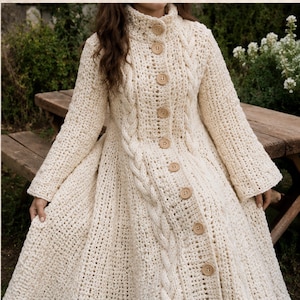 Winter Heirloom Cable Coat Crochet Pattern PDF, Long Cable Cardigan Pattern, Hoodless Coat, Bell Sleeve Jacket, Women's Winter Wear