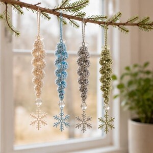 Frostwhirl Icicles Crochet Pattern PDF, 4 Spiral Christmas Ornaments & Snowflakes, Scandinavian Winter Tree Decorations,US Terms,Digital PDF