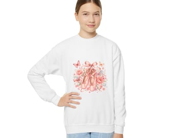 Balletpantoffels aquarel jeugd sweatshirt met ronde hals | Balletdanskunstwerk