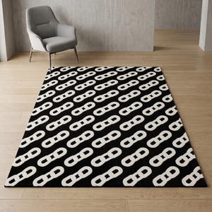 Black White Modern Geometric Hand Tufted Wool Rug for Livingroom Contemporary Area Carpet, Custom Size, Handmade Luxury Decor, Free Shipping