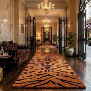 Alfombra de pasillo con estampado de tigre tejida a mano / Alfombra de pasillo con estampado animal / Alfombra de pasillo hecha a mano / Alfombra de entrada y cocina