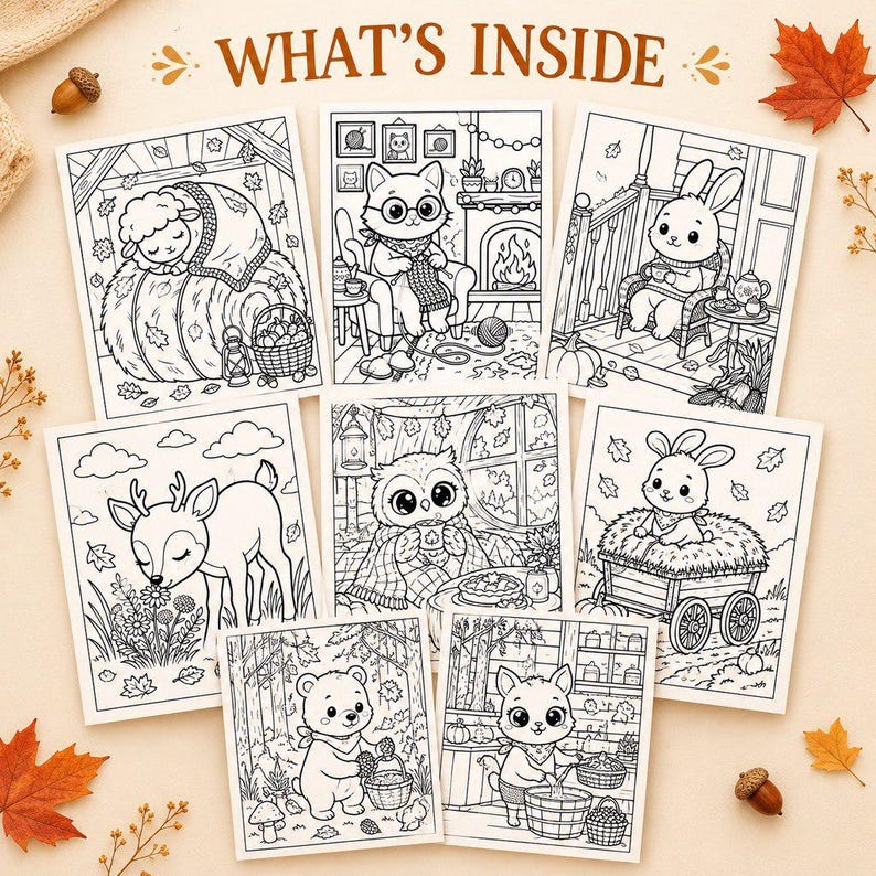 Cute Fall Coloring Pages Printable | Simple Autumn Coloring PDF | Kids ...