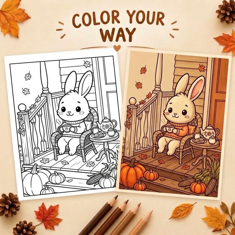 Cute Fall Coloring Pages Printable | Simple Autumn Coloring PDF | Kids ...