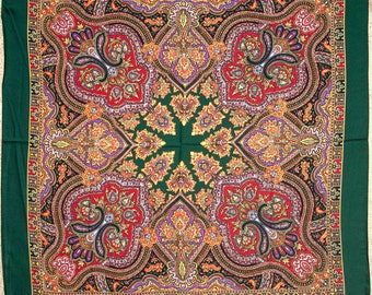 Paisley Wool Scarf: Turkish Babushka Shawl, Colorful Abstract Design