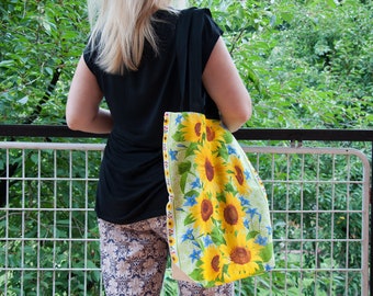 Sunflowers Ukrainian Bag , Gift Idea Shopping bag, Poppies Linen Bag for shopping. EthnoBag Gift for mom. gift wrapping Eco Bag