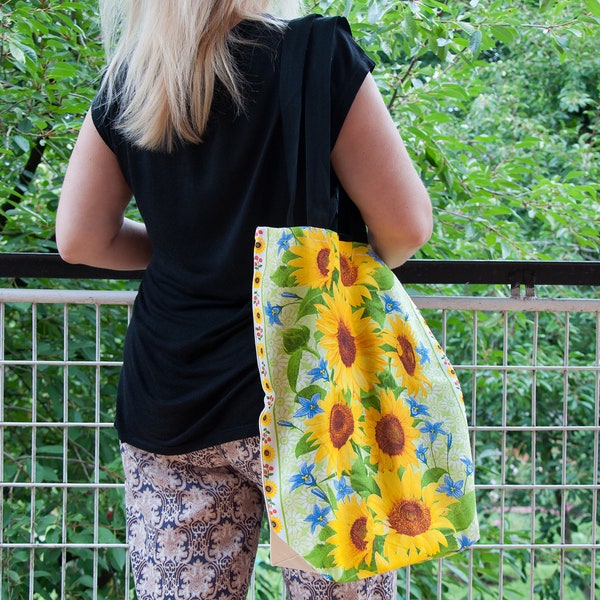 Sunflowers Ukrainian Bag , Gift Idea Shopping bag, Poppies Linen Bag for shopping. EthnoBag Gift for mom. gift wrapping Eco Bag